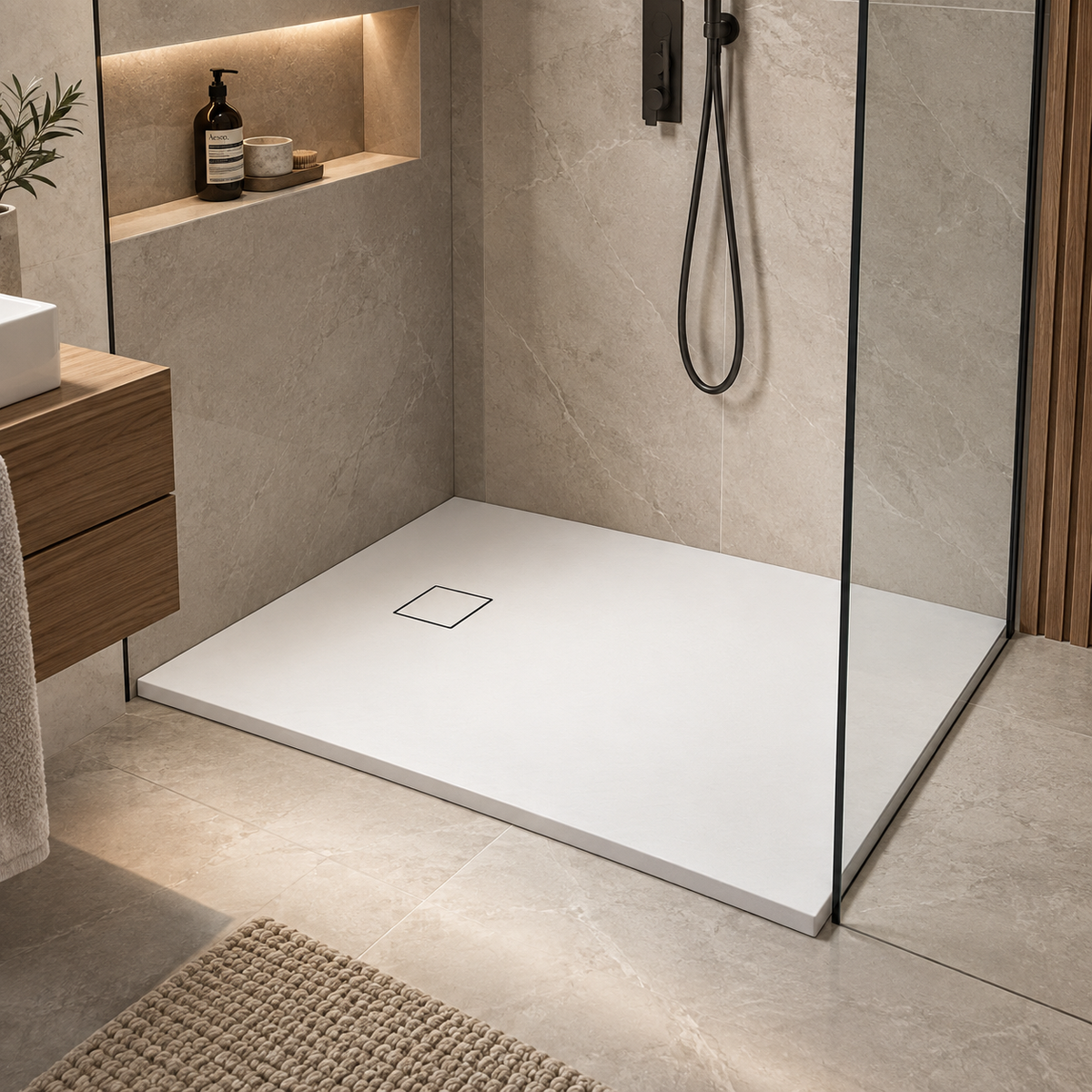 Brodzik do docięcia prostokątny, BLOOM 120x80x2,6, fi 90, szary