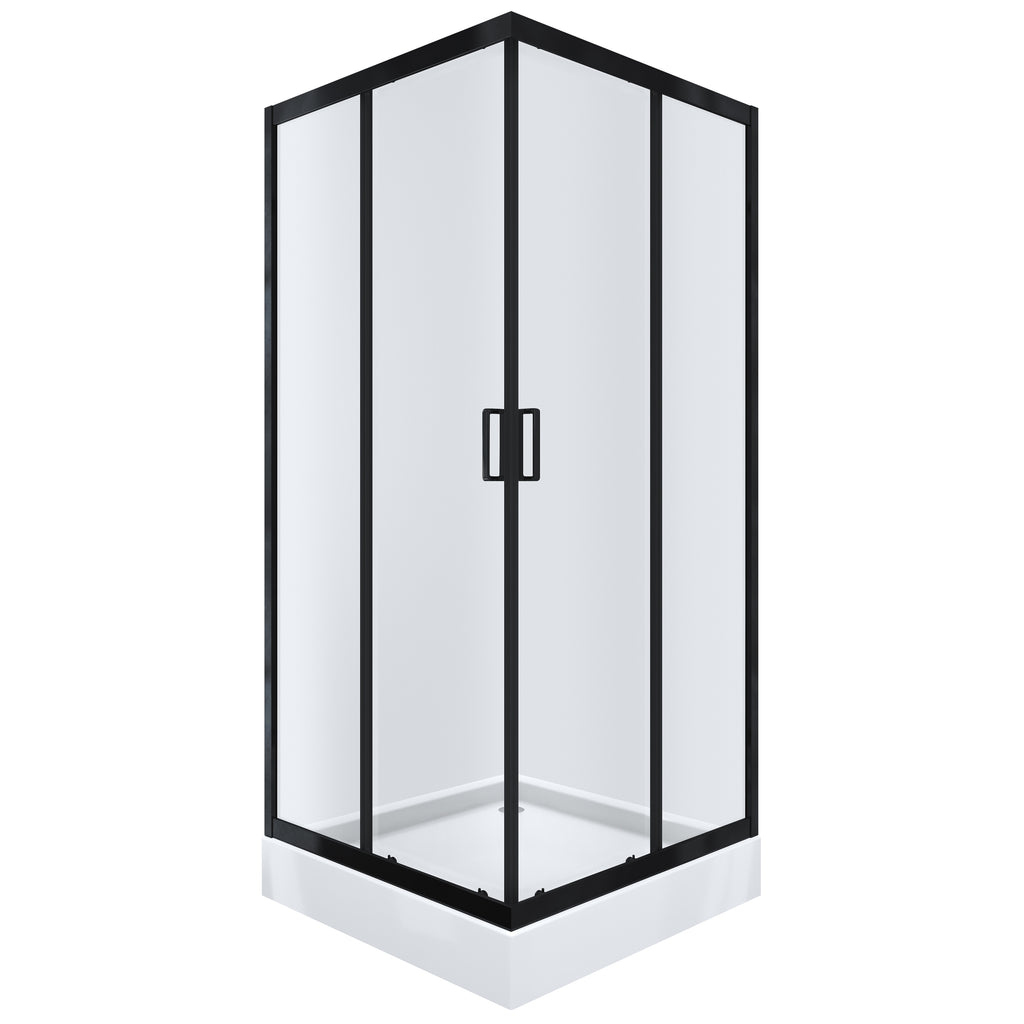 Kabina prysznicowa IDEAL 90x90 cm kwadratowa, szkło transparentne 6mm, czarny mat, z brodzikiem