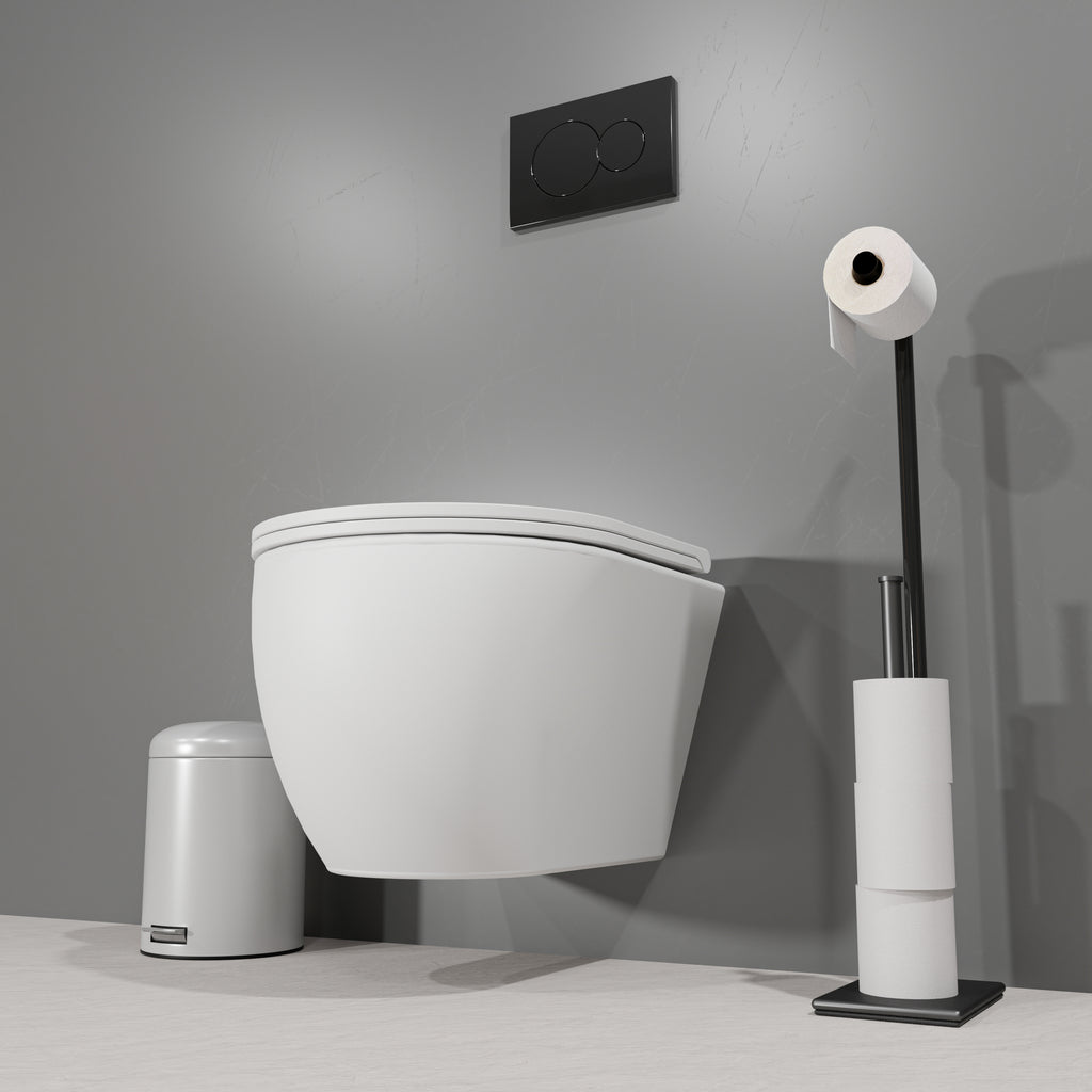Miska wc SPACE podwieszana bezkołnierzowa z deską, biała
